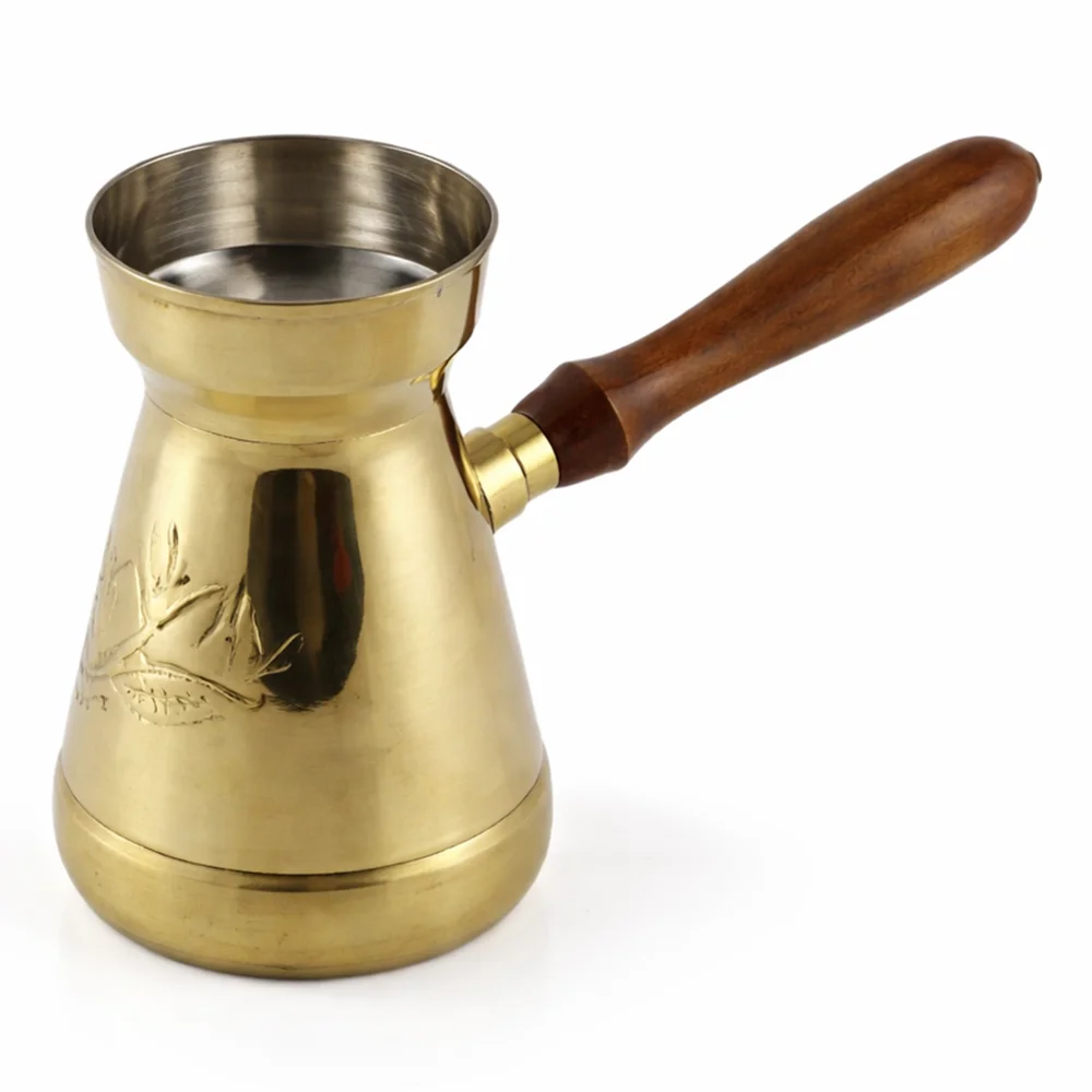 Coffee Pot 200 ml Wood & Brass Copper Finish Traditional Arabic Coffee Pot