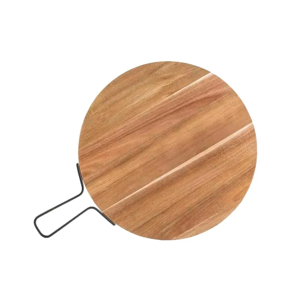 Tablecraft, Wooden Service Platter, Steel Handle, 25.4 cm Diameter