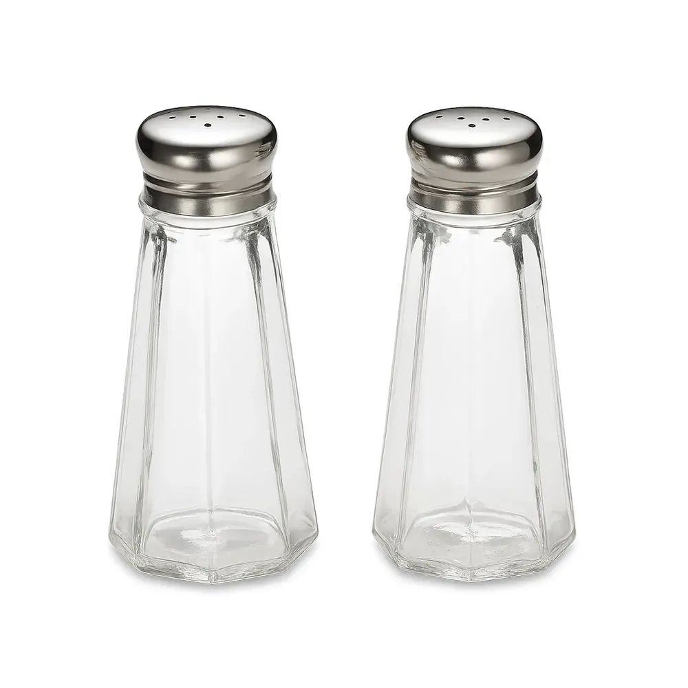 Tablecraft, Salt & Pepper Shakers, Glass Body, Chrome Top, 3 oz Capacity, Set of 2