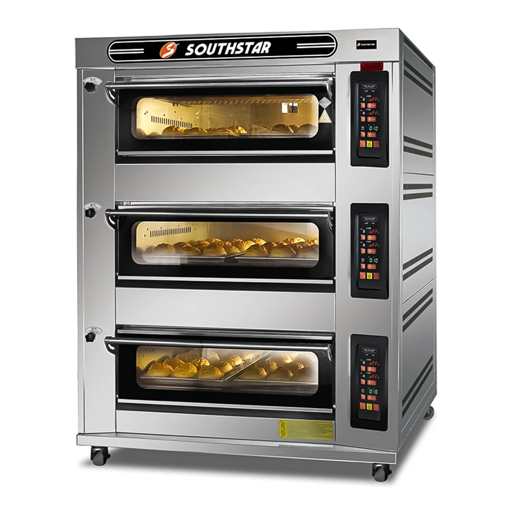 Southstar 3 Deck Gas Deck Oven with Steamer & Stones, 6 Trays, LPG, 24.9 kW, 140 × 100 × 180 cm
