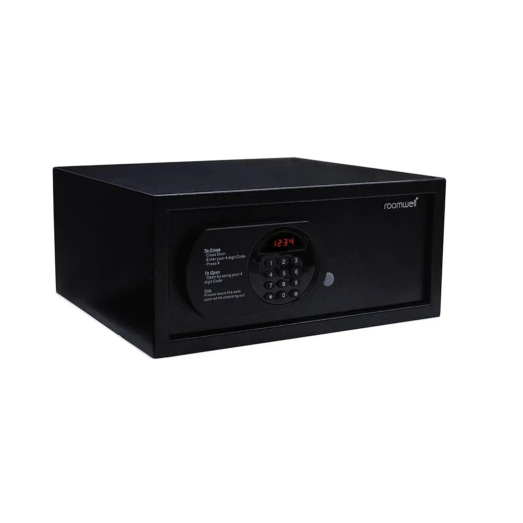 Roomwell Pro Safe Box 15'', H 19.5 x W 38 x D 43.7 cm, 15 mm Solid Bolt Locking Steel Construction, 120 Audit Records, Digital Lock, Color Black