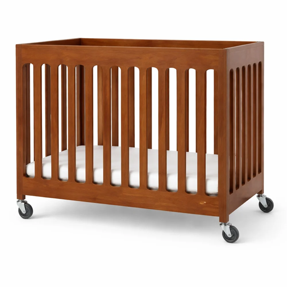 Foundations Boutique Wooden Compact Folding Baby Crib, Cherry
