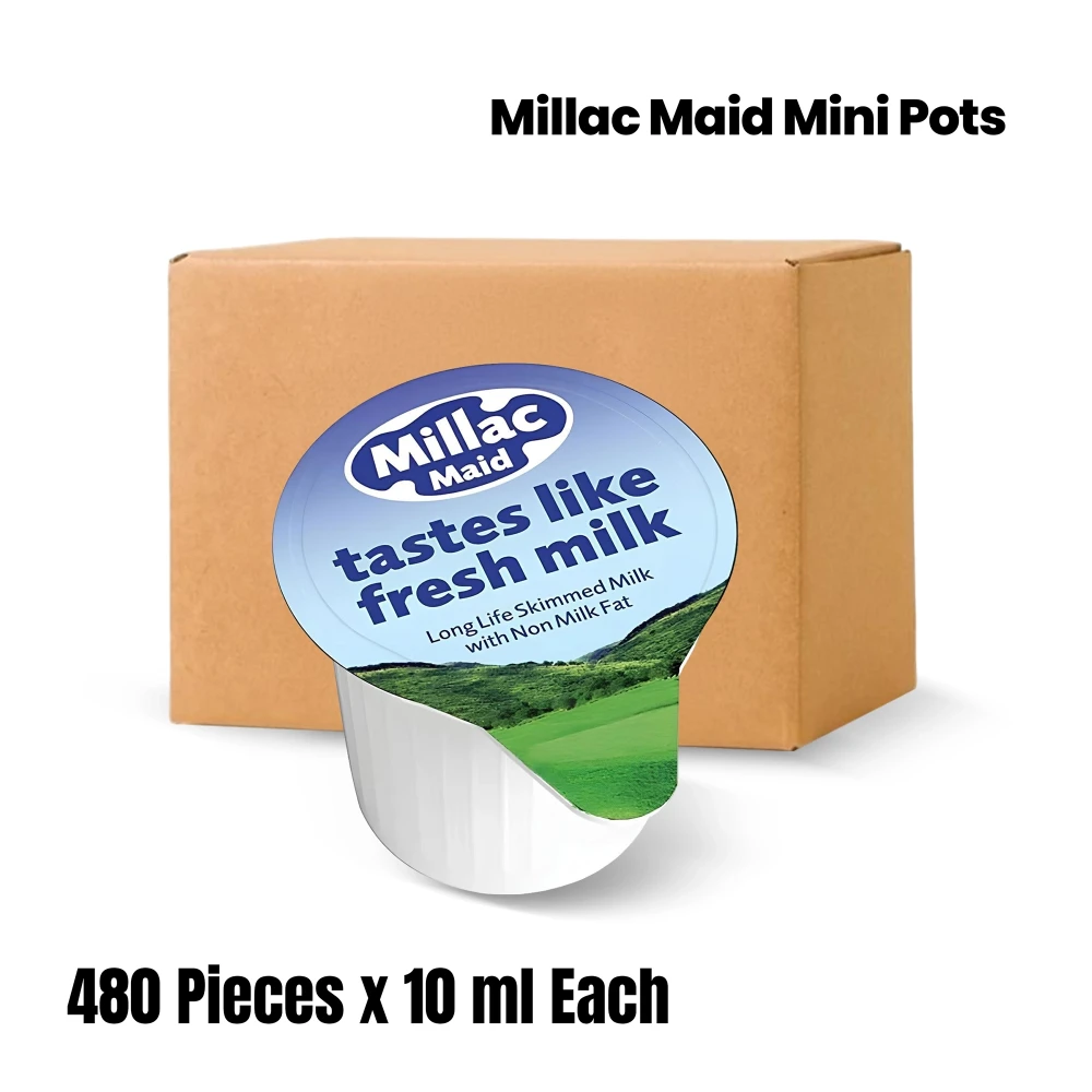 Millac Maid Mini Pots UHT Milk Portions, 1 Carton (480 Pieces x 10 ml Each)