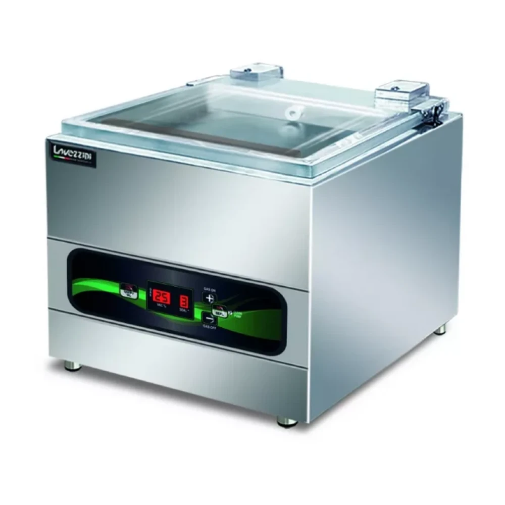 Lavezzini Vacuum Packing Machine Stainless Steel Automatic Lid Opening 0.75 kW Chamber Vacuum Sealer 41 × 46 × 37 cm (L × W × H)