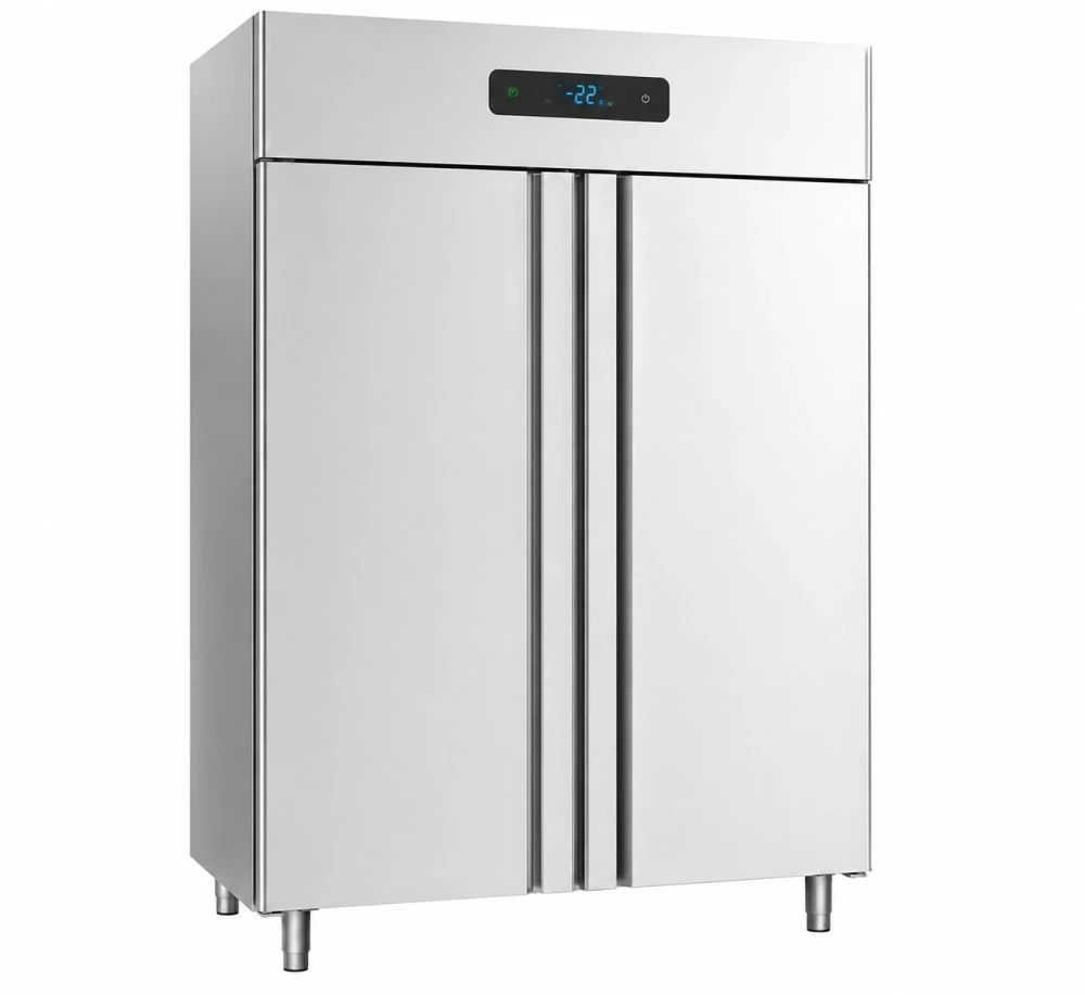 Vertical 2 Door Commercial Upright Chiller 1400L, R134a Refrigerant, 220V, Stainless Steel, 140 × 81 × 205 cm (W × D × H)
