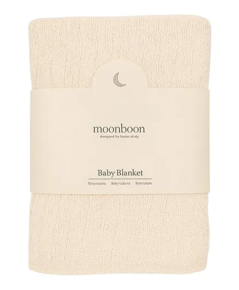 Moonboon Baby Blanket Ultra-Soft Organic Cotton Scandinavian Diamond Knit Cream 80 x 100 cm (L x W)