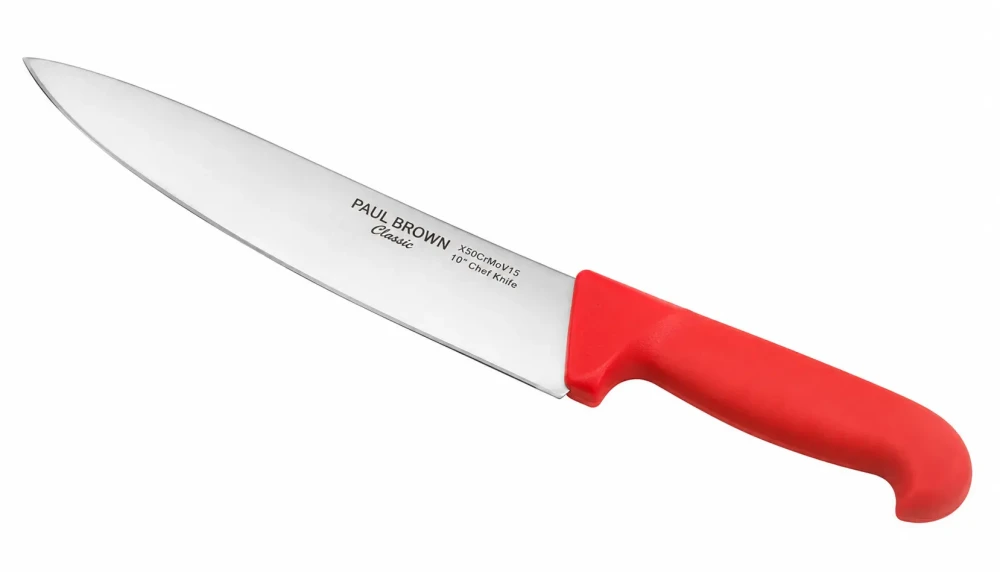 Paul Brown Classic 10 Inch Chef Knife with Soft Touch Red Handle