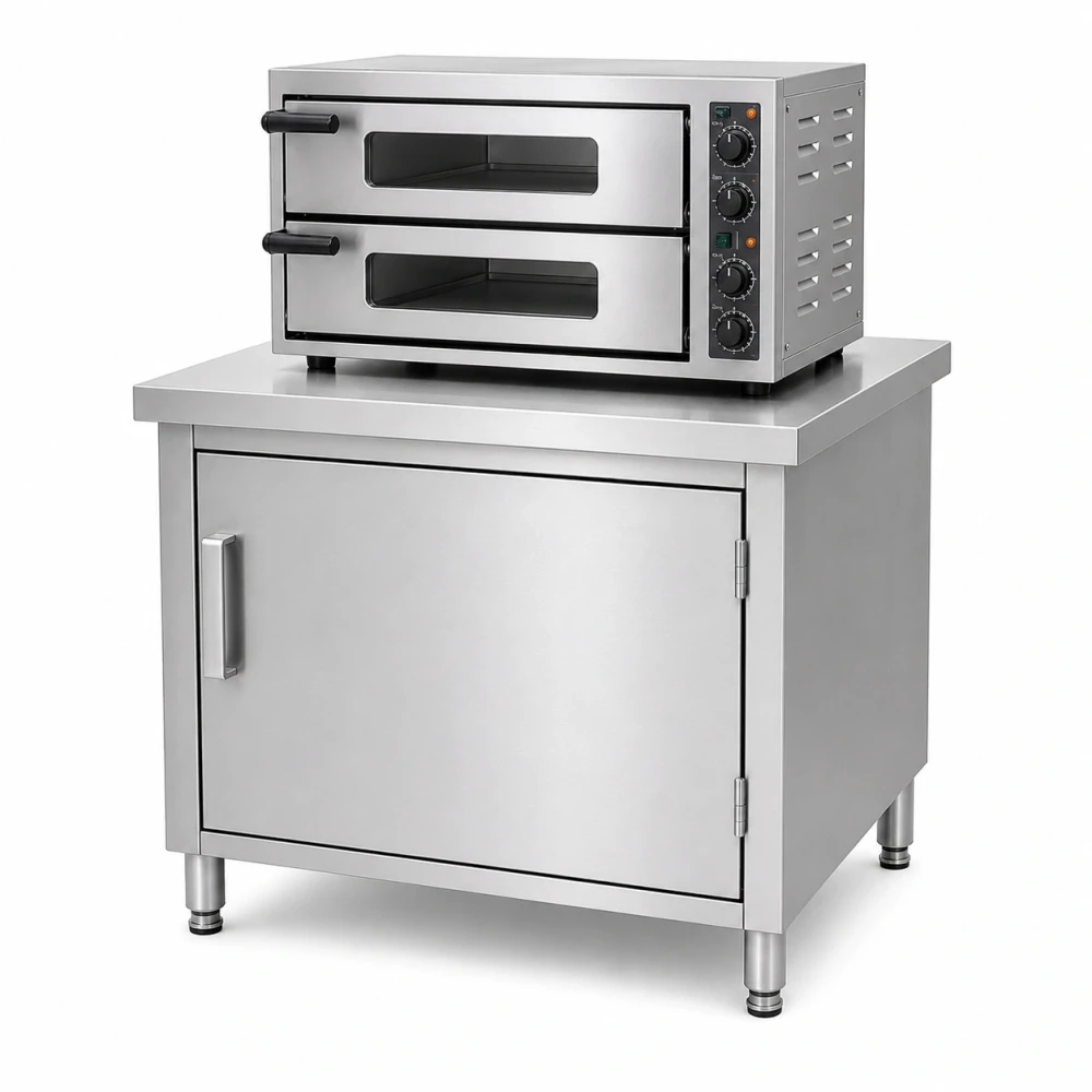 Stainless Steel Table with Door for 2 Deck Pizza Oven 95 × 90 × 80 cm (L x W x H)
