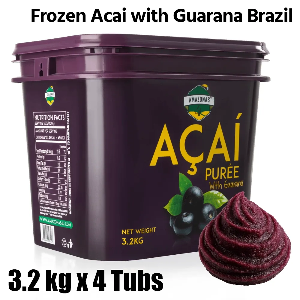 Amazonas Acai with Guarana Puree, Brazil, 1 Box (4 Packs x 3.2kg Each)