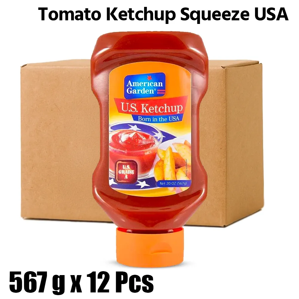 American Garden Halal Tomato Ketchup Squeeze, 1 Box (12 Packs x 567g Each)
