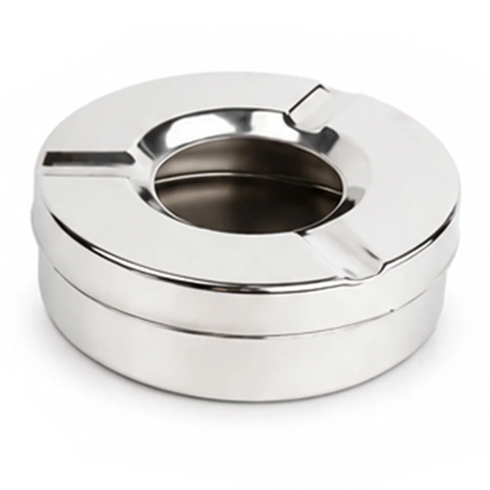 Stainless Steel Ash Tray With Cover 12 Cm Silver