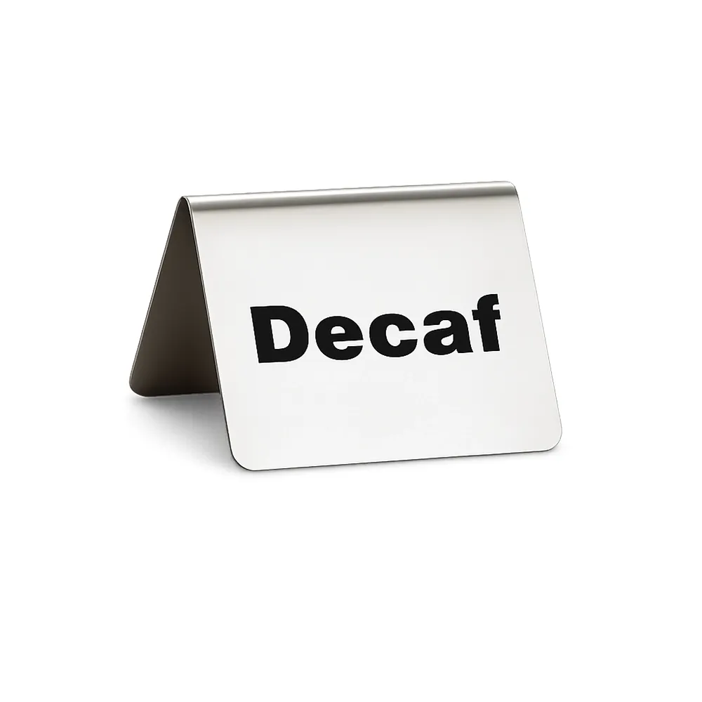 Tablecraft, Decaf Sign, Stainless Steel, Tent Style, 6 cm Length