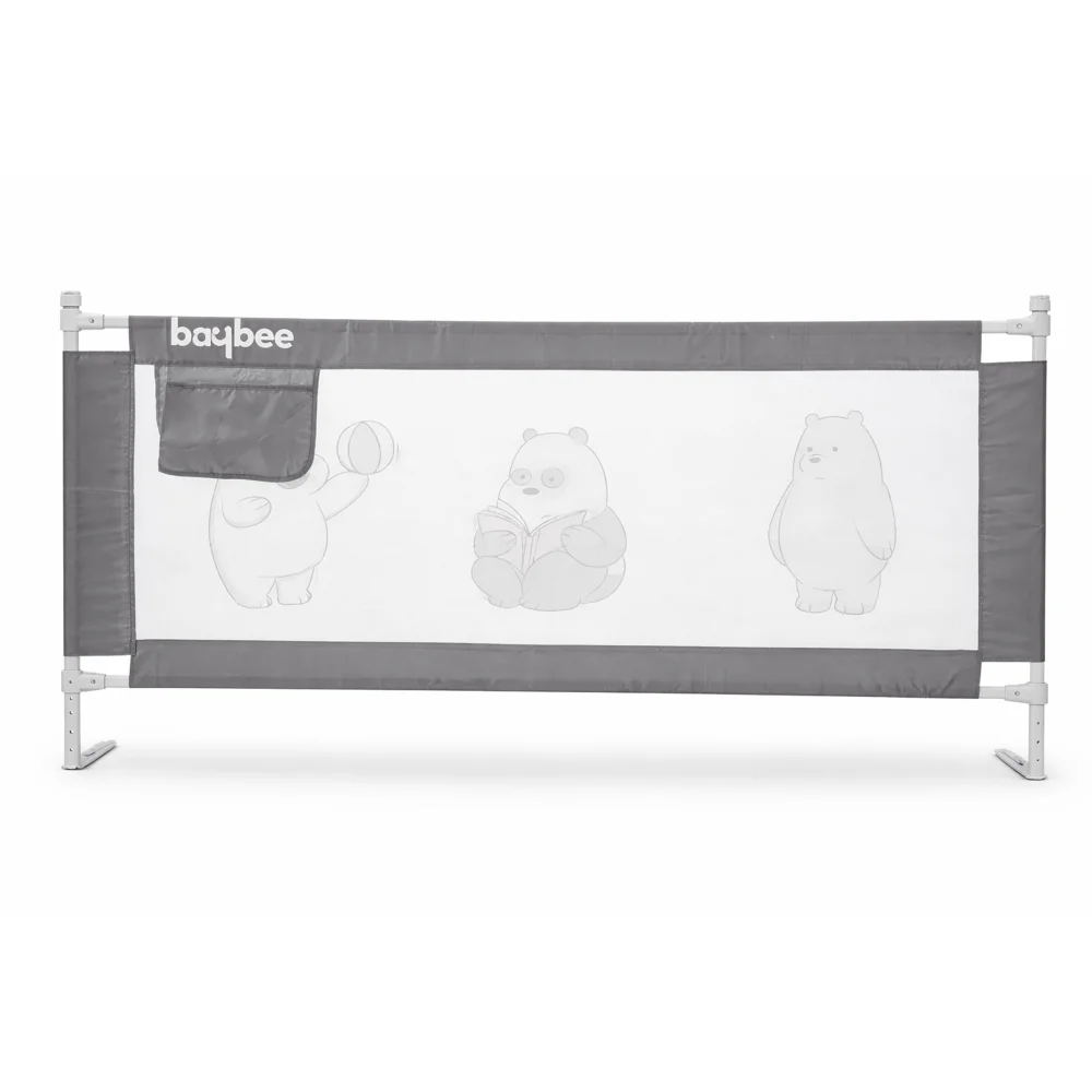 Baybee Baby Bed Rail Guard Barrier 180x63cm Grey | Toddler Bed Safety Rail | Durable Mesh Guard with Safety Belt | Easy Install
