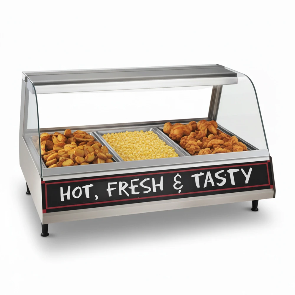 Nemco, Heated Display Case, Curved Glass, Rear Sliding Door, 1775 W