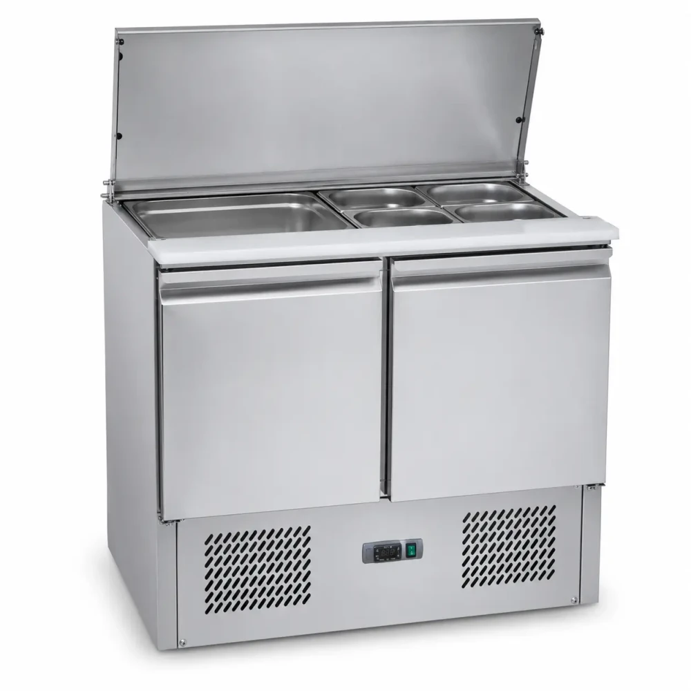 Stainless Steel Saladette Chiller 2 Door Static Cooling System 90 × 70 × 85 cm (L x W X H)