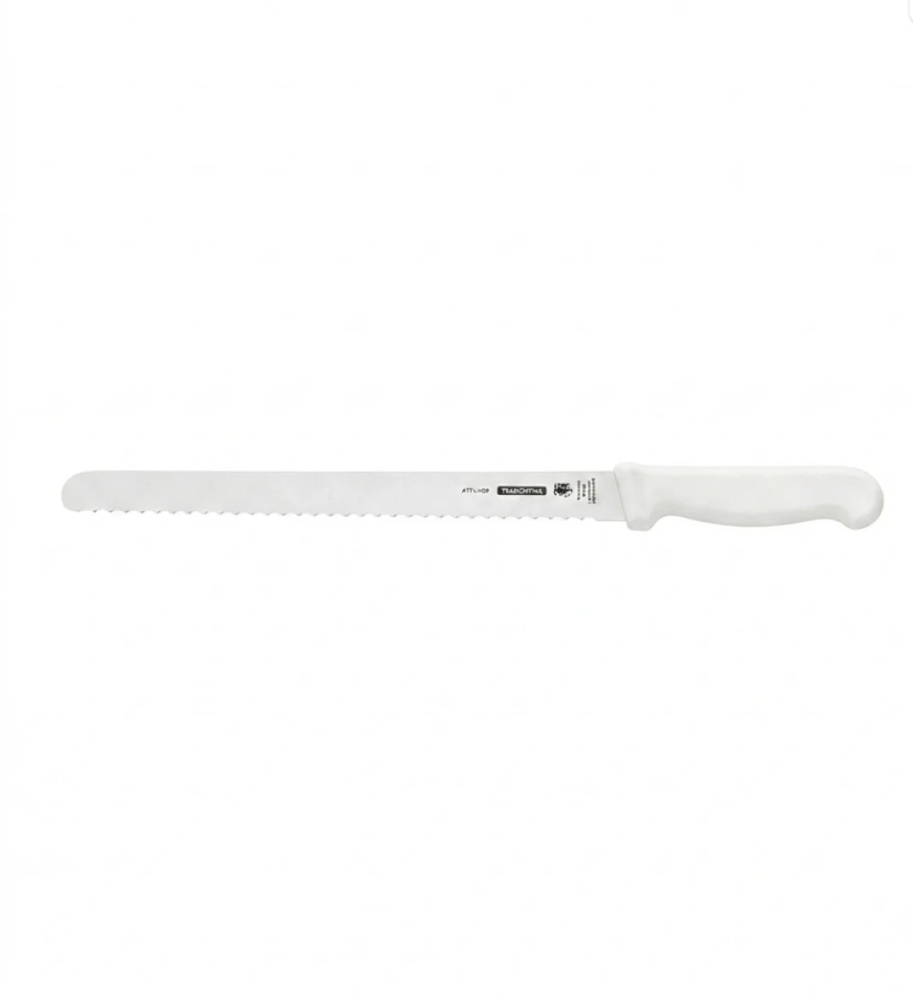 Professional Cake and Bread Knife, 12 Inch, Serrated Stainless Steel Blade, White Handle