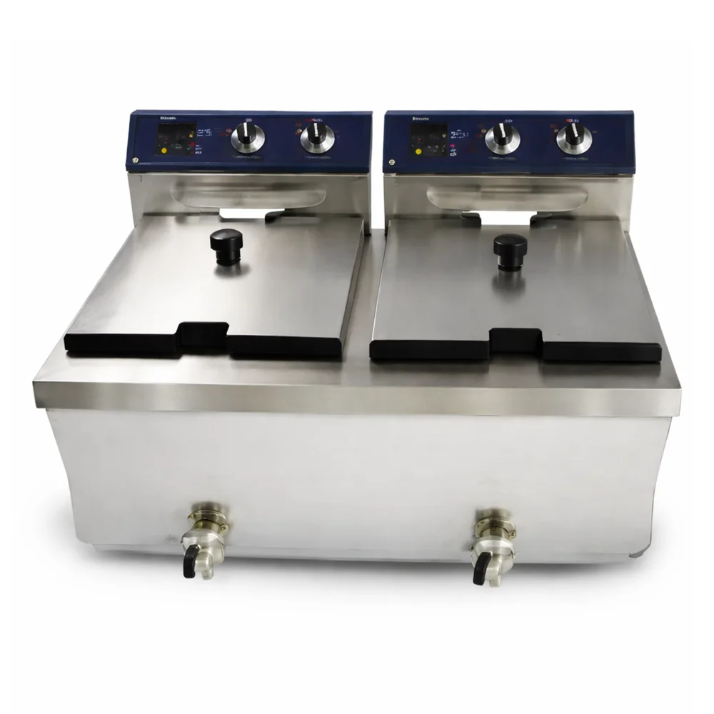 Double Deep Fryer 12+12L Capacity Electric 2×3.5 kW 2 Basket Stainless Steel 63 × 57.5 × 41 cm (L × W × H)