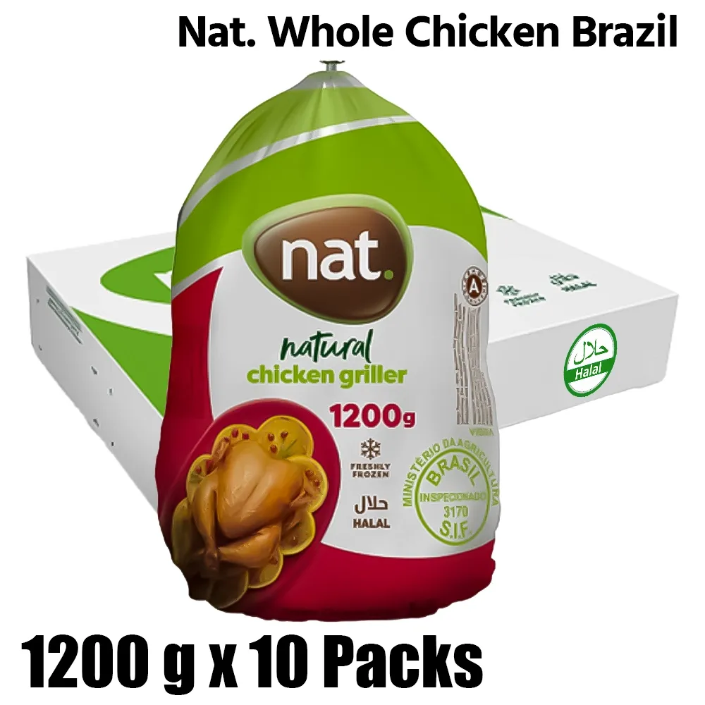 Nat. Halal Whole Chicken, Brazil, 1 Box (10 Packs x 1200gm Each)