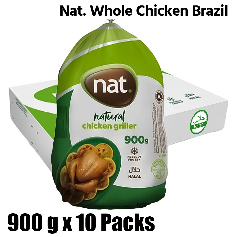 Nat. Halal Whole Chicken, Brazil, 1 Box (10 Packs x 900gm Each)