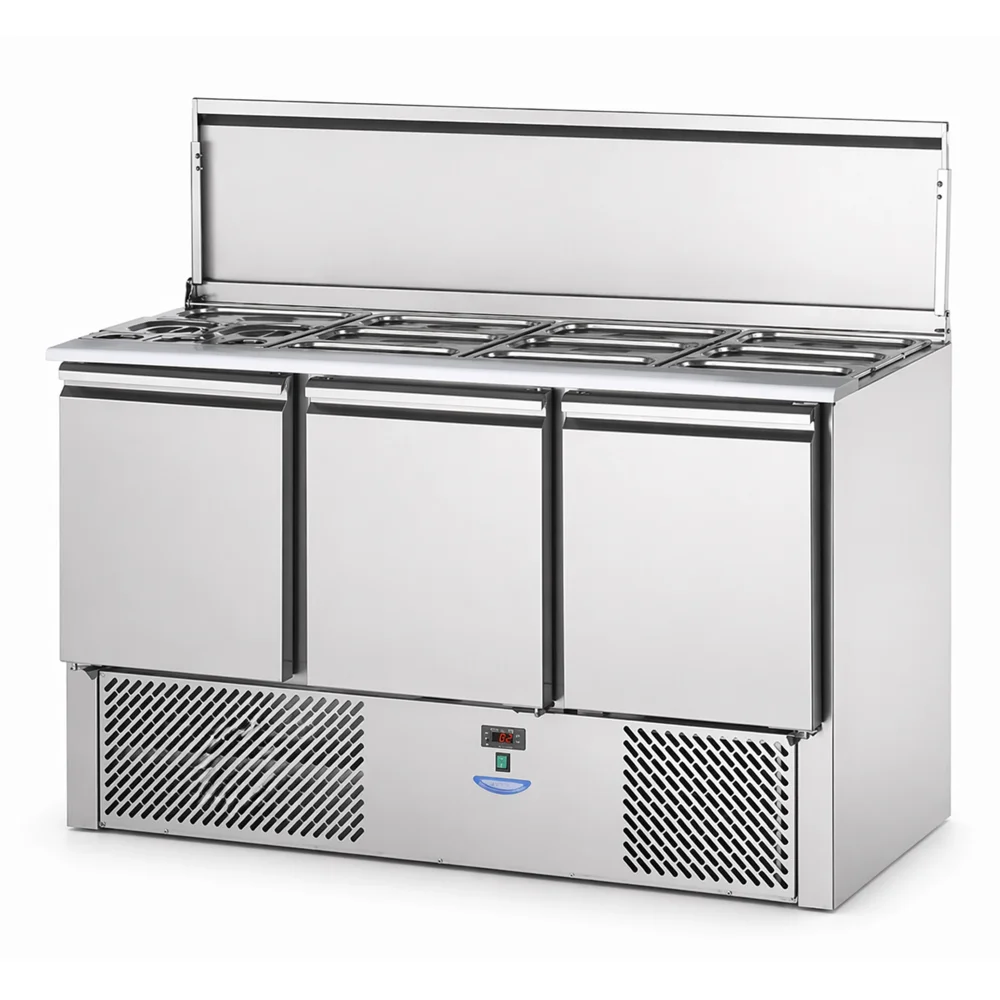 Tecnodom, Saladette Refrigerator, 350 L, 3 Doors, 0.3 kW, Electric, Silver