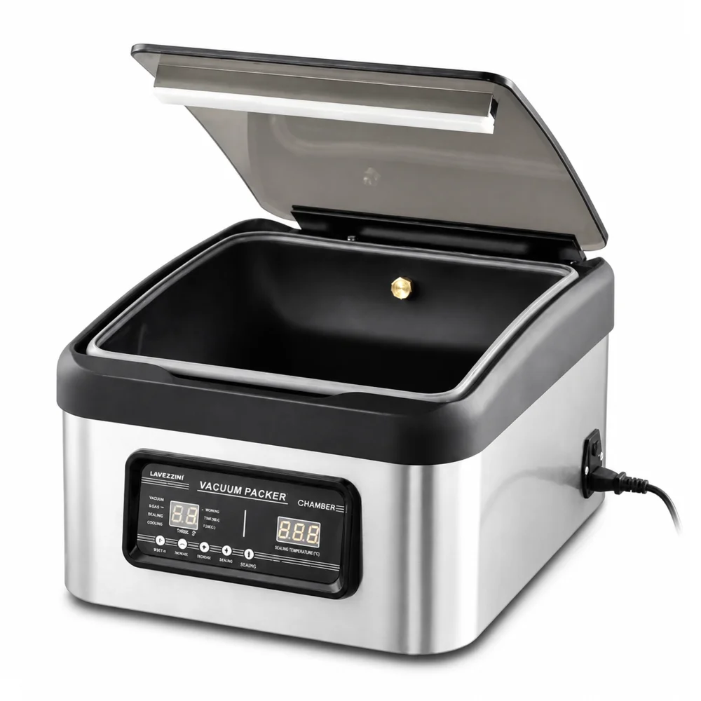 Vacuum Packing Machine Electric Stainless Steel with 1 Kpa Absolute Pressure, 300 × 10 mm Sealing Strip & 32 × 31 × 6.5 cm Chamber 45 × 38 × 25 cm (L × W × H)