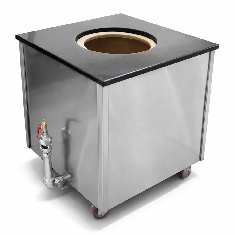 Mobile Tandoor Oven with Marble Top Stainless SteelLPG/NG Gas High Pressure Clay Size 370 × 620 mm 85 × 85 × 90 cm (L × W × H)