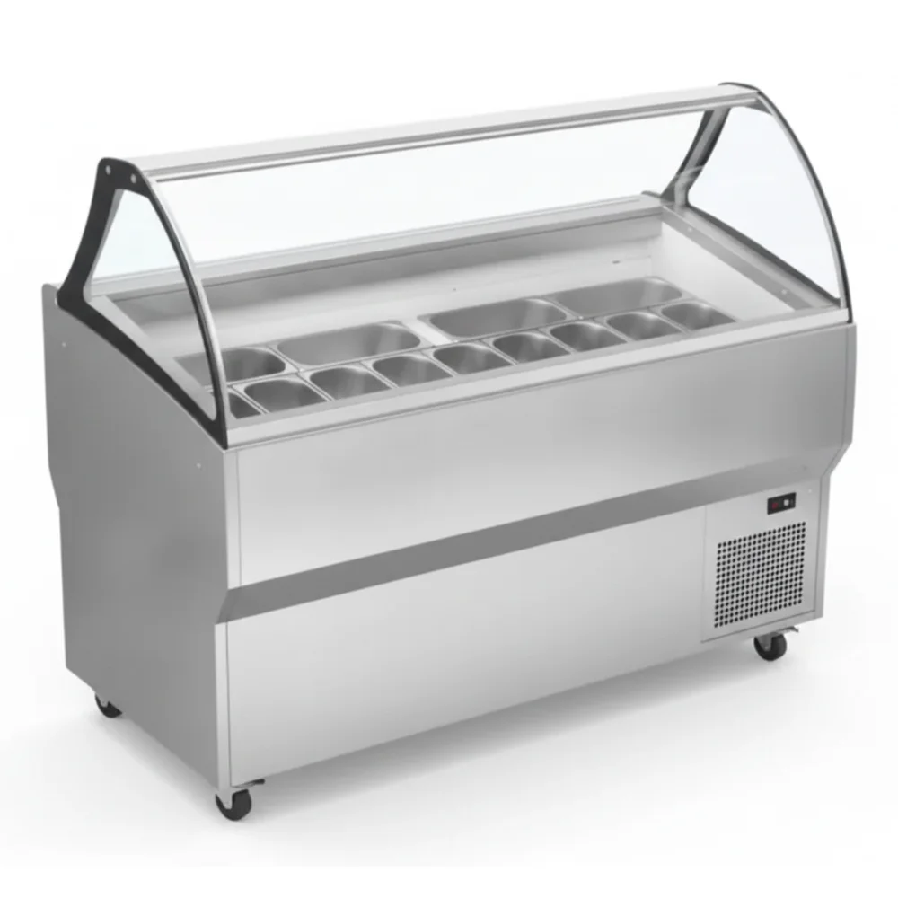 Ice Cream Freezer 6L Capacity Electric Static Cooling Stainless Steel and Glass StraightLid GN 1/3 Containers 200 × 90 × 130 cm (L × W × H)