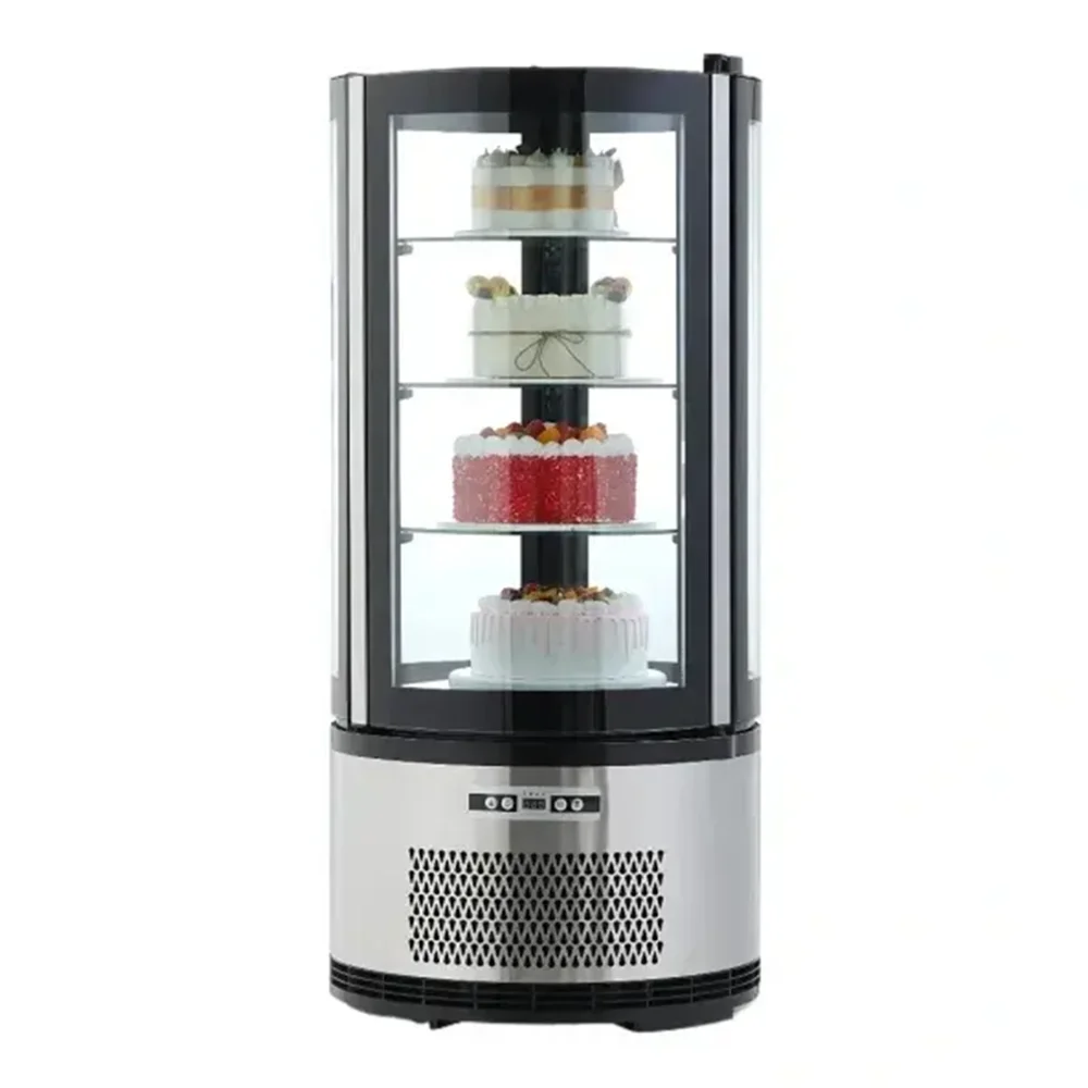Round Cake Showcase 100L Steel & Glass Black FinishLEDLighting 3 Shelves BS Plug 49 × 49 × 106.4 cm (L × W × H)