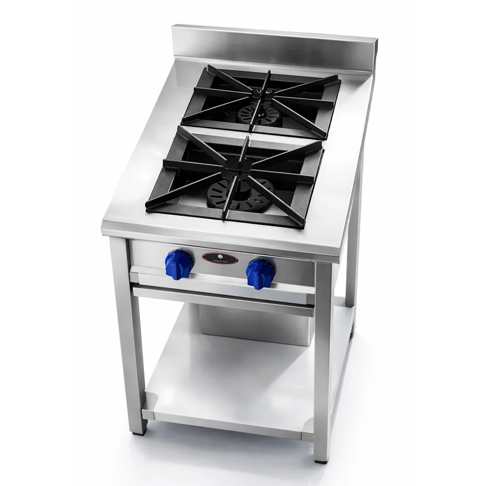Double Burner Cooker Free Standing Stainless Steel Knob Control with Under Shelf & Cleaning Tray 45 × 75 × 90 cm (L × W × H)