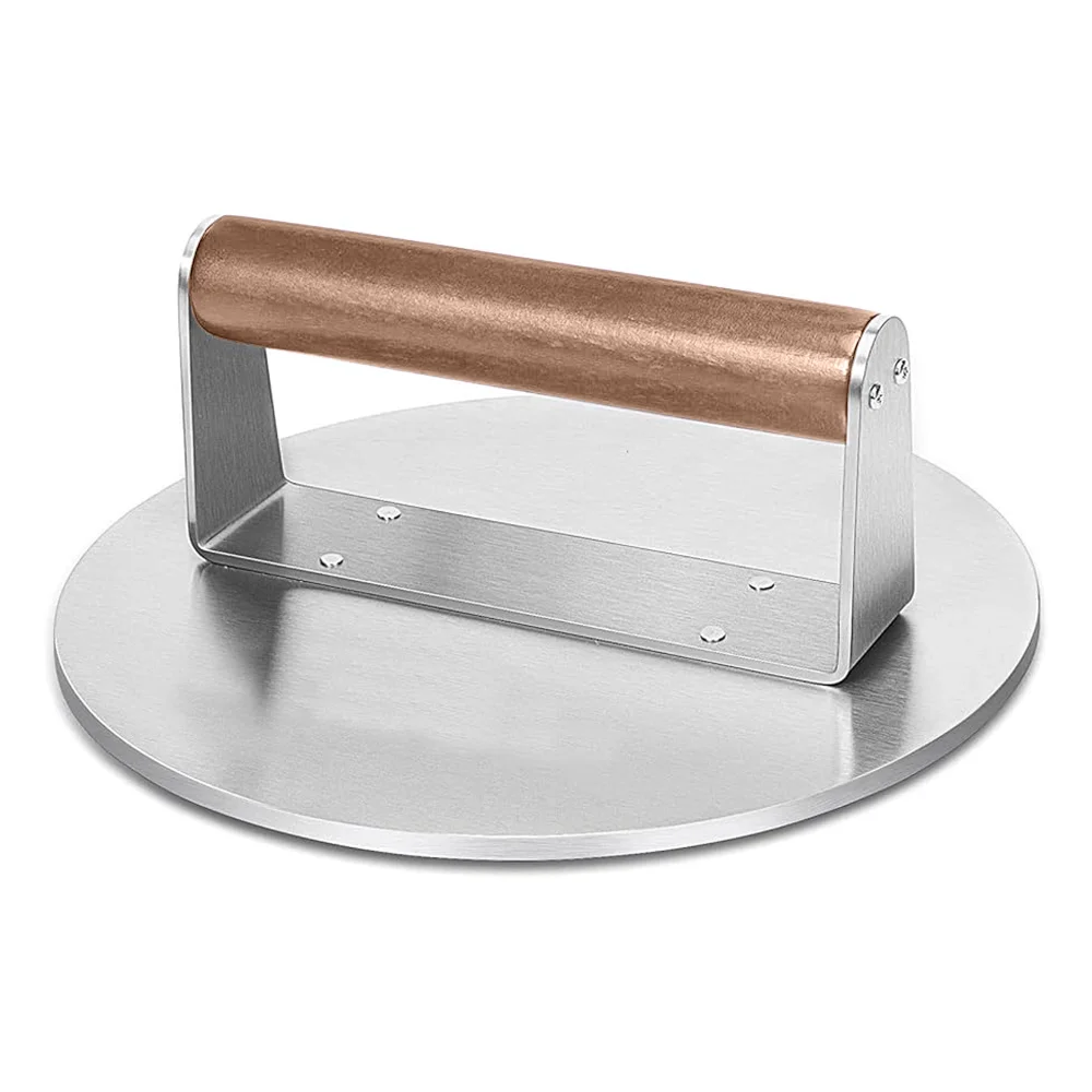 Grill Press Burger Press Stainless Steel with Wooden Handle Round Shape