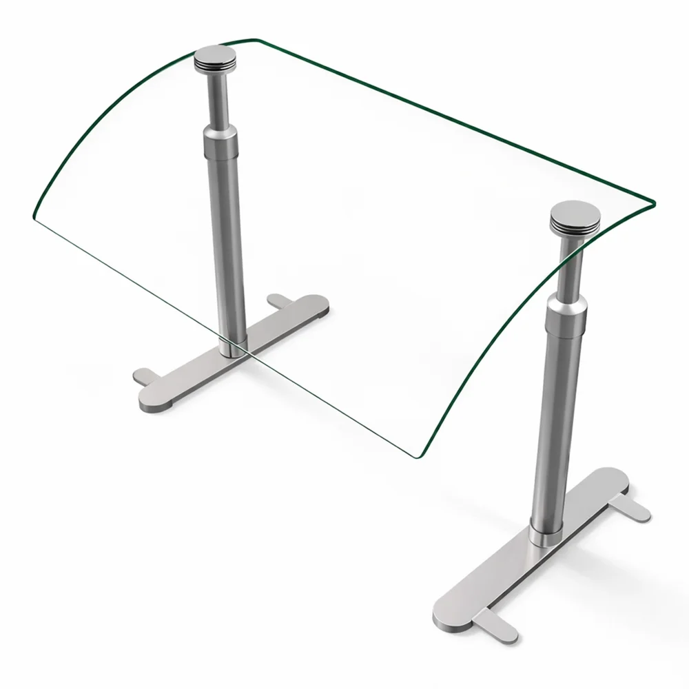 Sneeze Guard Curved Stainless Steel Glass Brushed Finish Gantry Mount 110 × 60 cm (L × W)