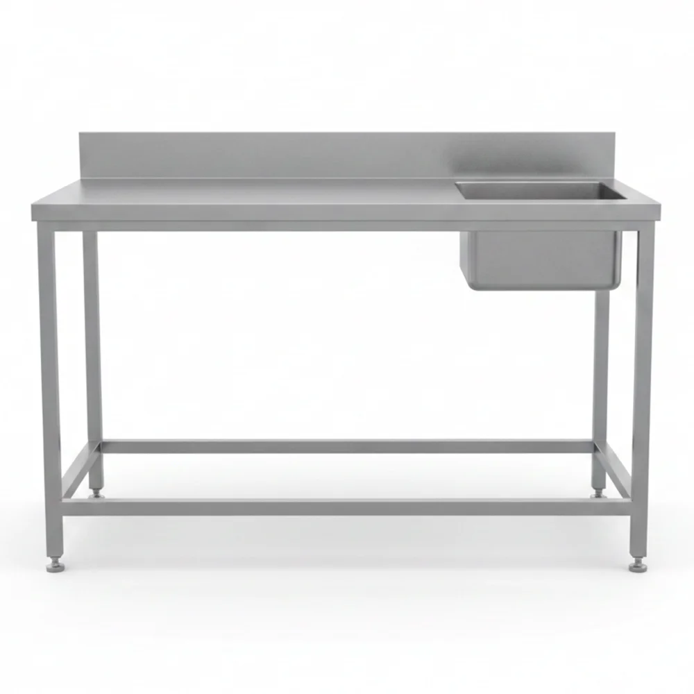Exit Table with Cross Support AISI 304 Stainless Steel Brushed Finish Adjustable Feet 70 × 75 × 90 cm (L × W × H)