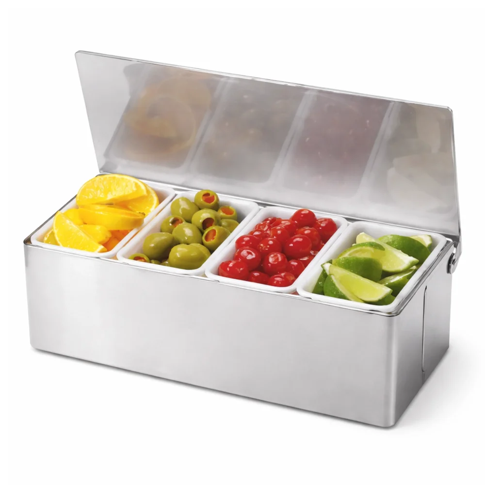 Garnish Tray Stainless Steel Brushed Finish 4 Partition Design 45 × 20 × 10 cm (L × W × H)