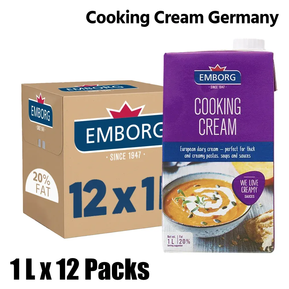 Emborg Cooking Cream 20% Fat, Germany, 1 Case (12 Pack x 1L Each)