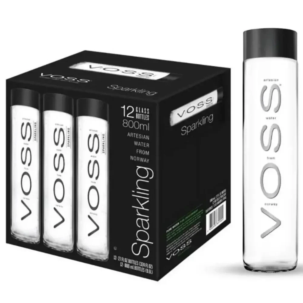 Voss Sparkling Mineral Water, 800mL Glass Bottles, Pack of 12