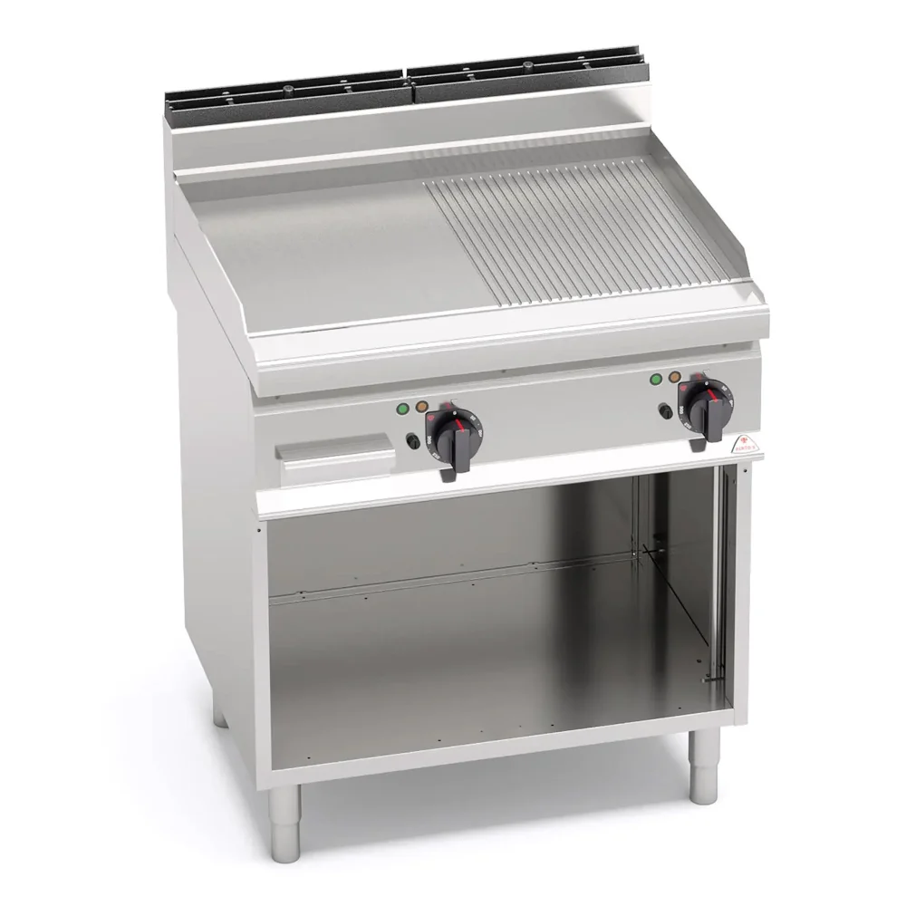 Bertos, Fry Top with Cabinet, Half Ribbed Half Flat Plate, 9.6 kW, Electric