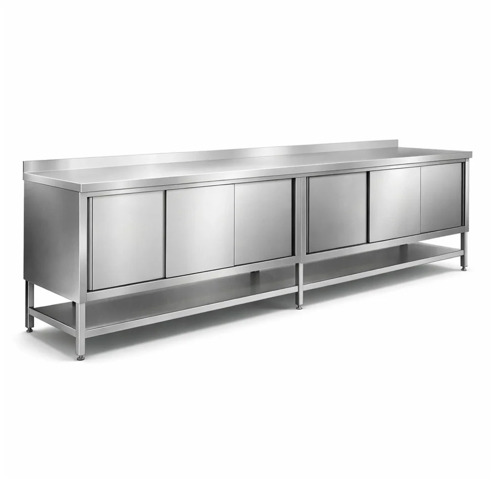 Stainless Steel Base Cabinet with Under Shelf and Sliding Doors 3200 x 700 x 850 mm