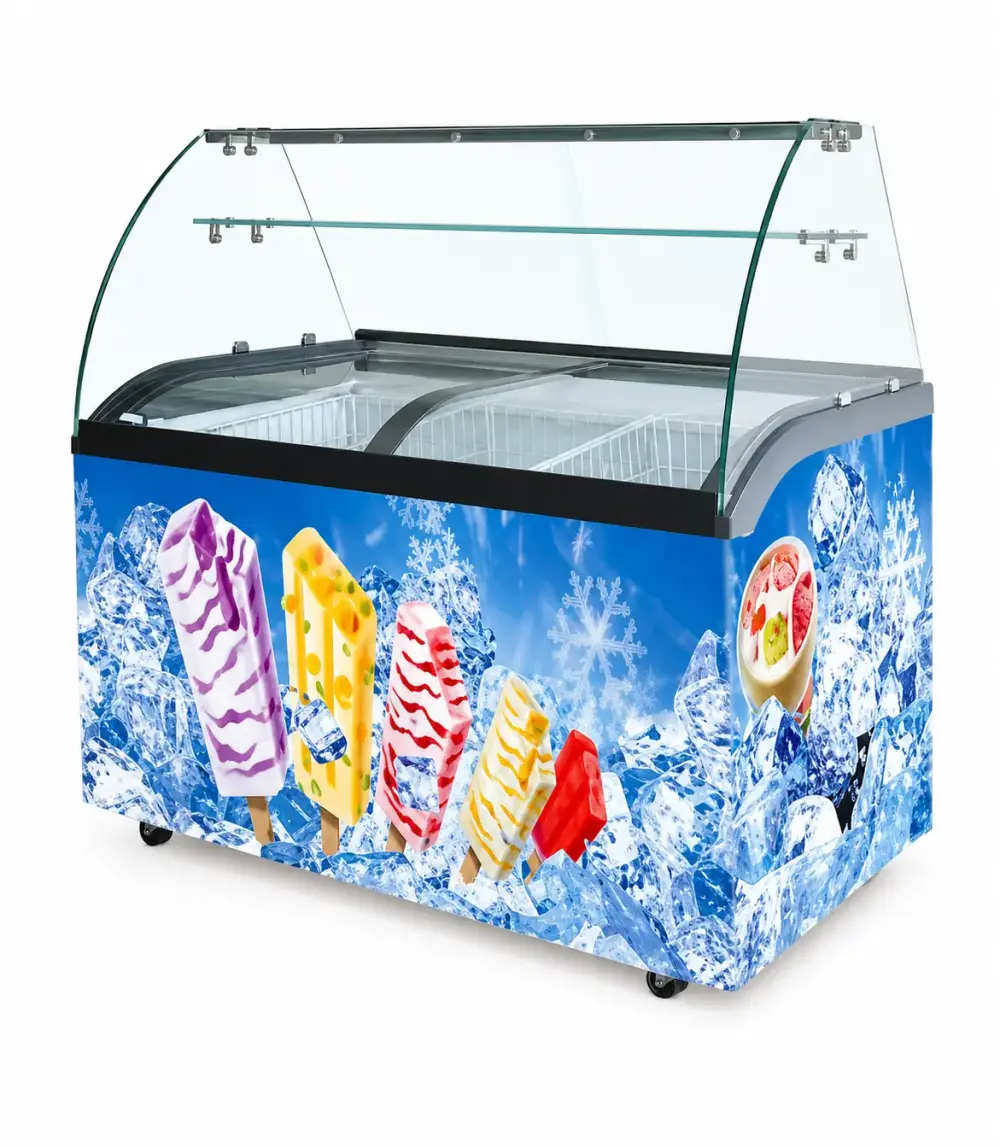 Ice Cream Display Freezer, 9 × GN 1/3 Containers, Ventilated Cooling, Digital Thermostat, 900 W, 127 × 67 × 127 cm (L x W x H)