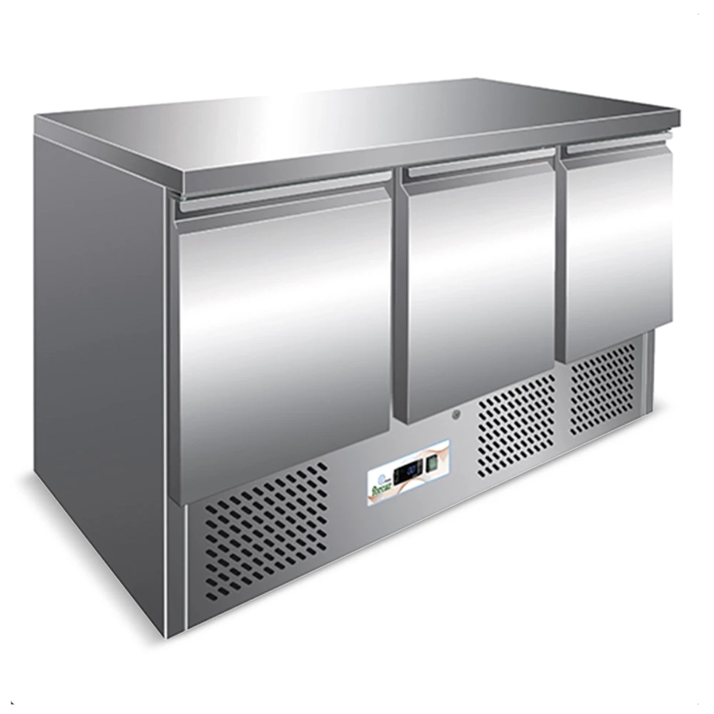 Counter Chiller 368L Capacity Electric Digital Control 3 Self Closing Doors Fan Cooling Stainless Steel 136.5 × 70 × 85 cm (L × W × H)
