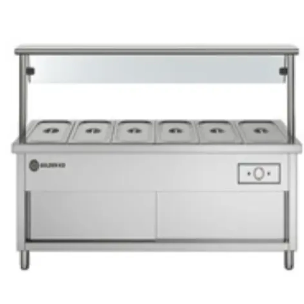 Food Warmer Showcase Counter, 5 × GN 1/1, Stainless Steel, Sliding Tray, 180 × 70 × 85 cm (L × W × H)