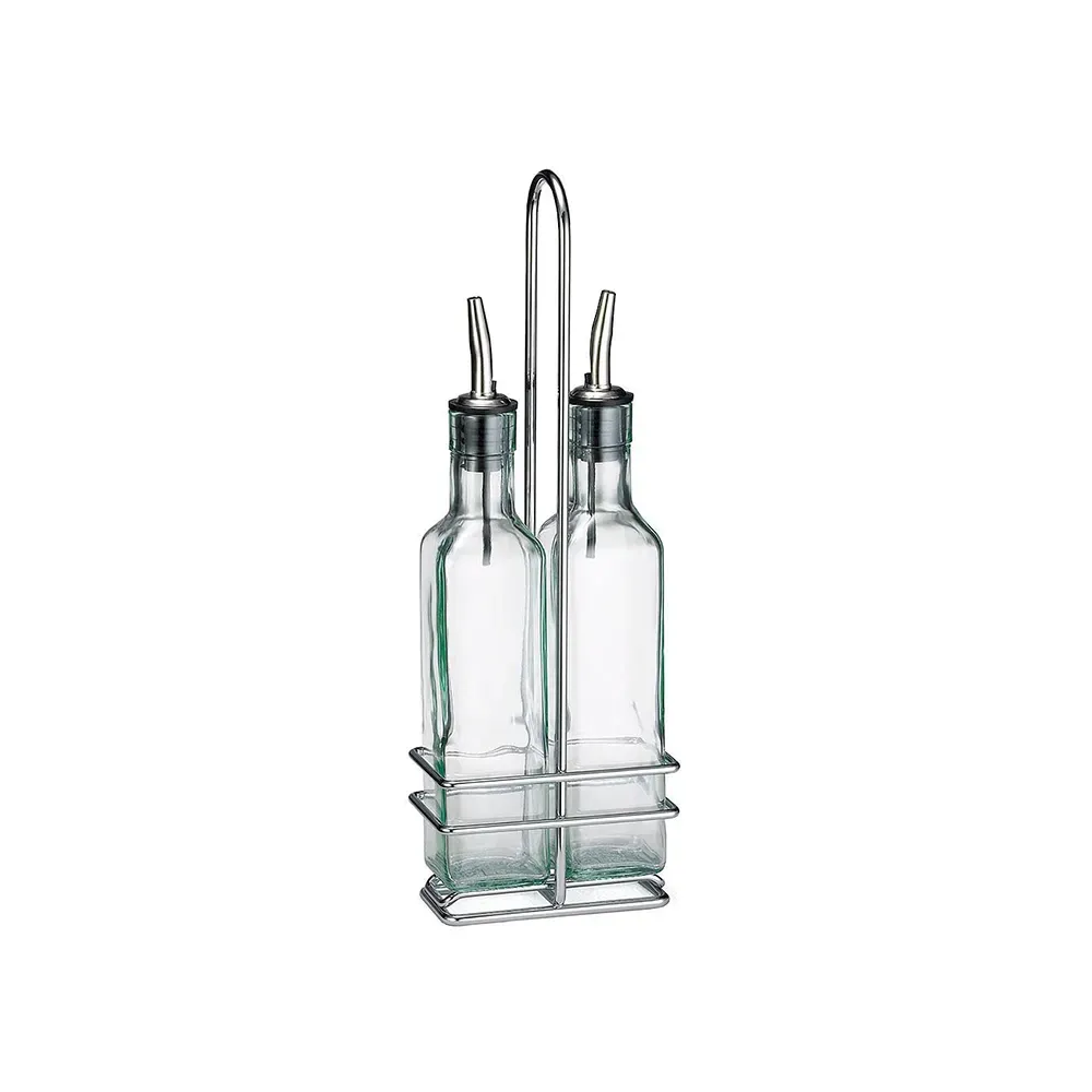 Tablecraft, Cruet Set, 2-Piece, Chrome Plated Rack, 8.5oz Capacity