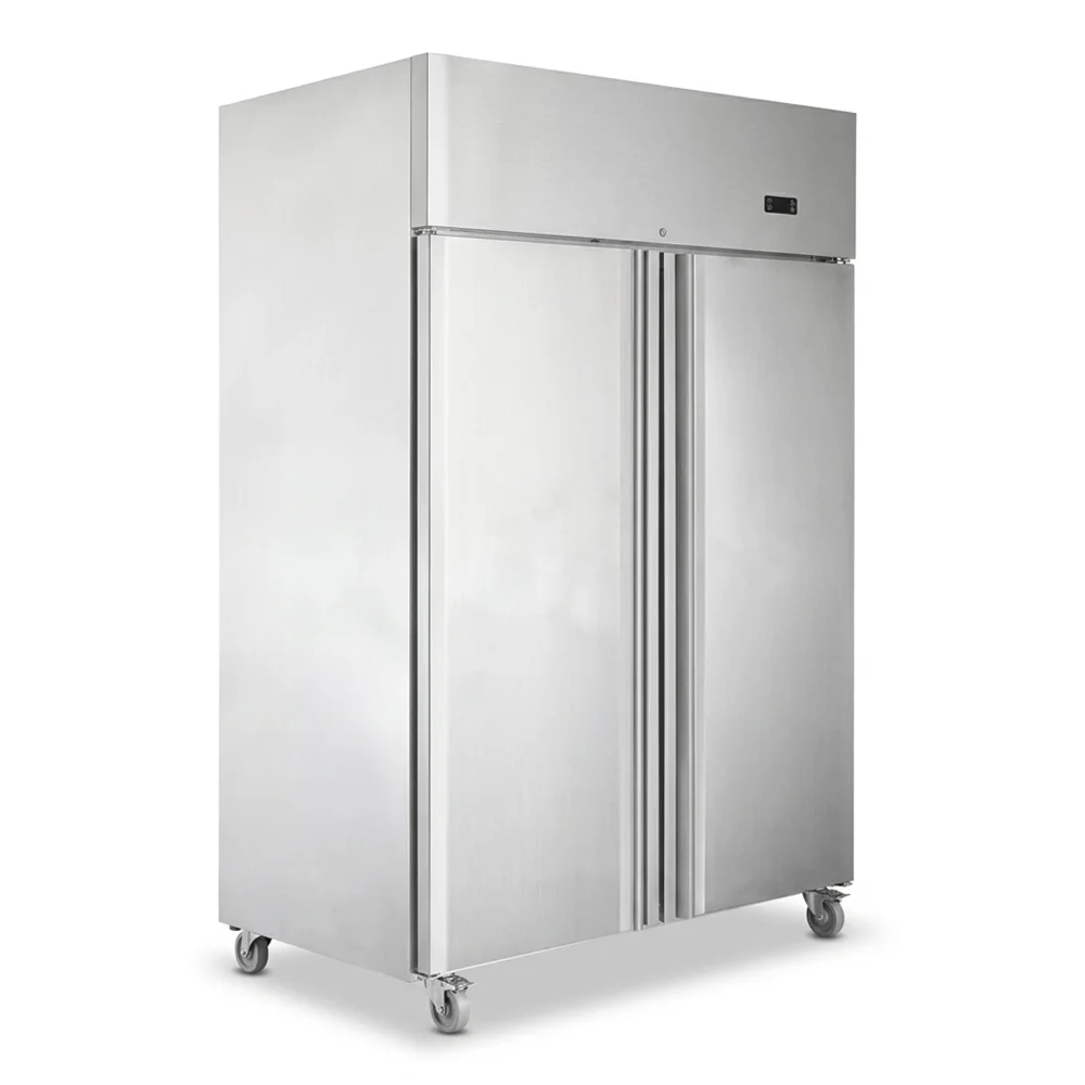 Upright Double Door Chiller 1300L Capacity 0.4 kW Digital Temperature Control 122 × 73 × 197 cm (L × W × H)
