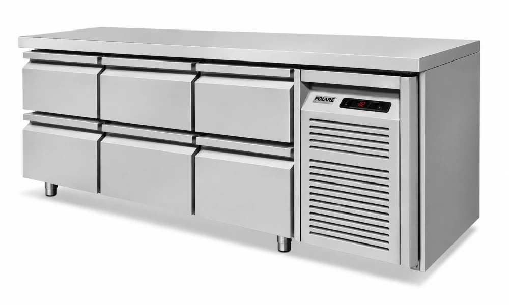 Polare Undercounter 6-Drawer Chiller, 540 L, +2 to +8°C, R134a, 190 × 70 × 85 cm (W x D x H)