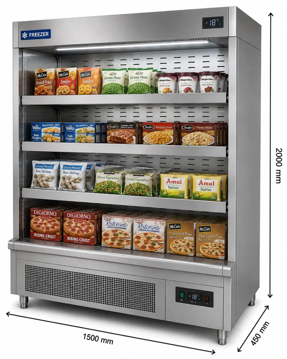 Stainless Steel Four Tier Shelving Unit Freezer 1500 × 450 × 2000 mm ( L x W x H)