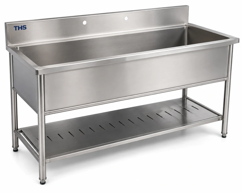Stainless Steel Full-Length Pot Wash Sink, 140 × 70 × 40 cm (L x W x H)