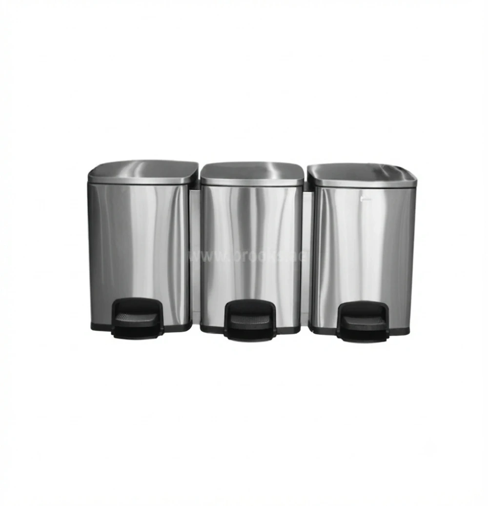 Stainless Steel 3 Stream Recycle Pedal Bin 60 L, 20 L × 3 Compartments, 103.4 × 33 × 47.8 cm (L × W × H)