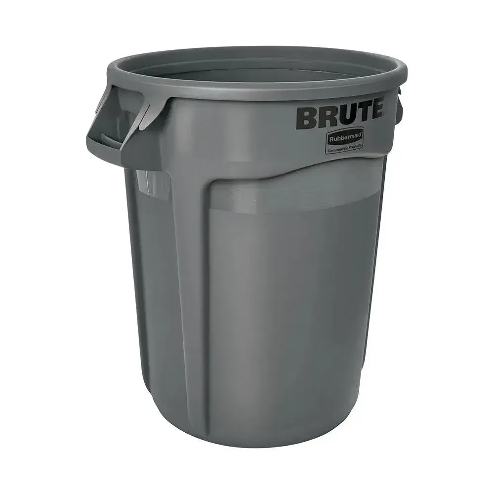 Rubbermaid BRUTE Round Waste Container Without Lid, 37.9 L (10 Gallon), Gray, Heavy-Duty Plastic Trash Bin, 39.67 × 43.99 cm