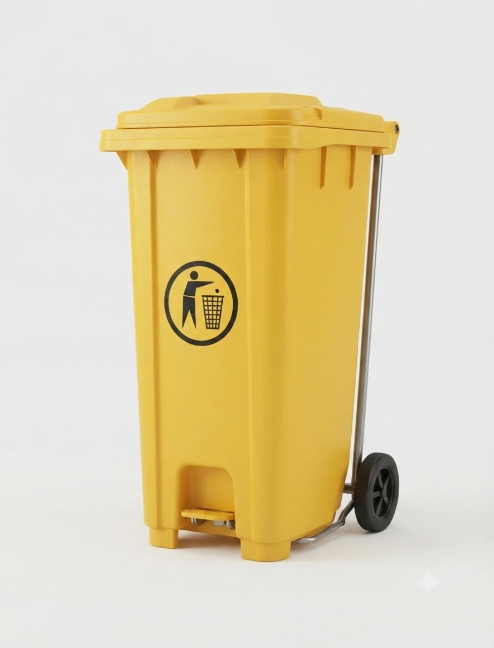 Pedal Garbage Waste Bin with Wheel 120L Plastic Yellow Heavy Duty