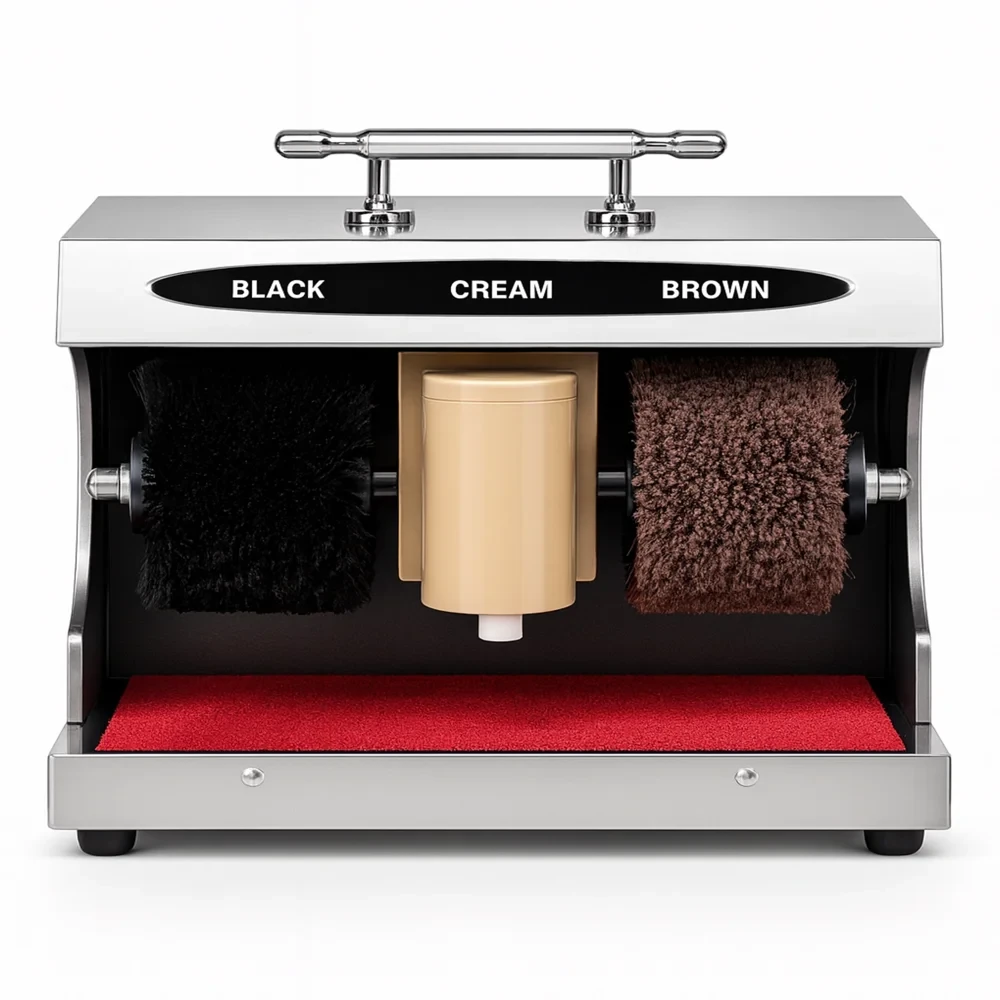 Automatic Shoe Polish Machine Electric With Integrated Sole Cleaner Silver 28 x 37 x 21 cm (L x W x H)