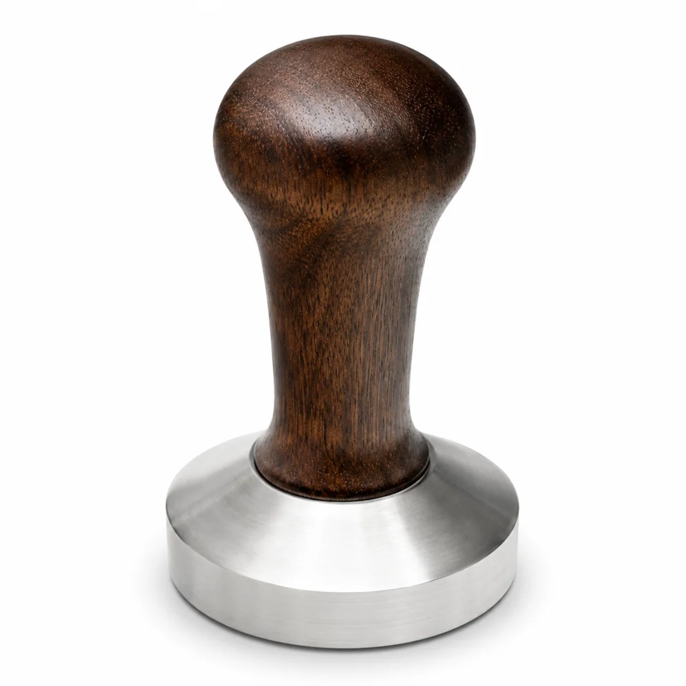 Coffee Tamper 58 mm Rich Brown Wood Handle and Steel Base